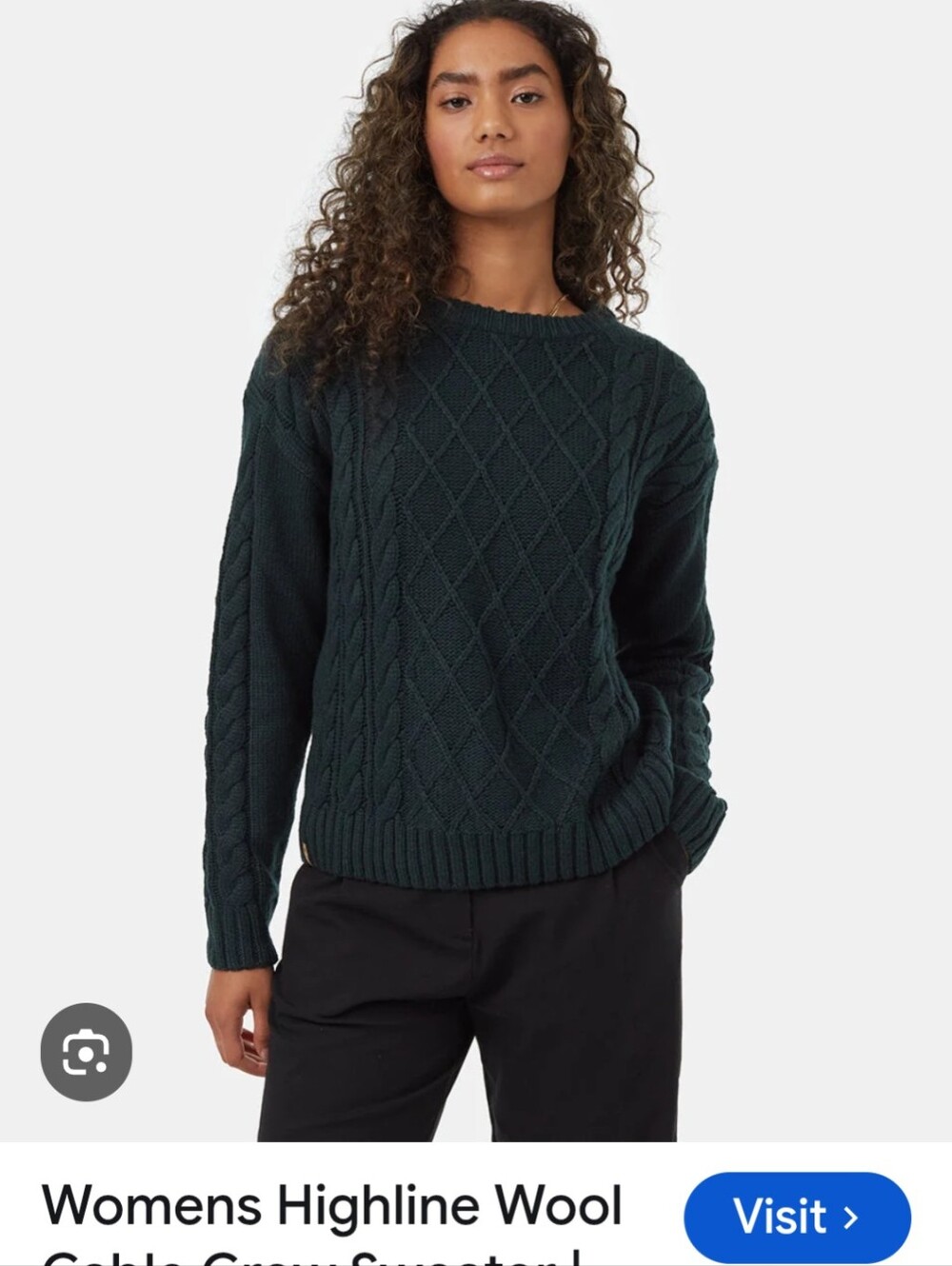 tentree Highline Wool Cable Crew Sweater Dark Forest - Size XL